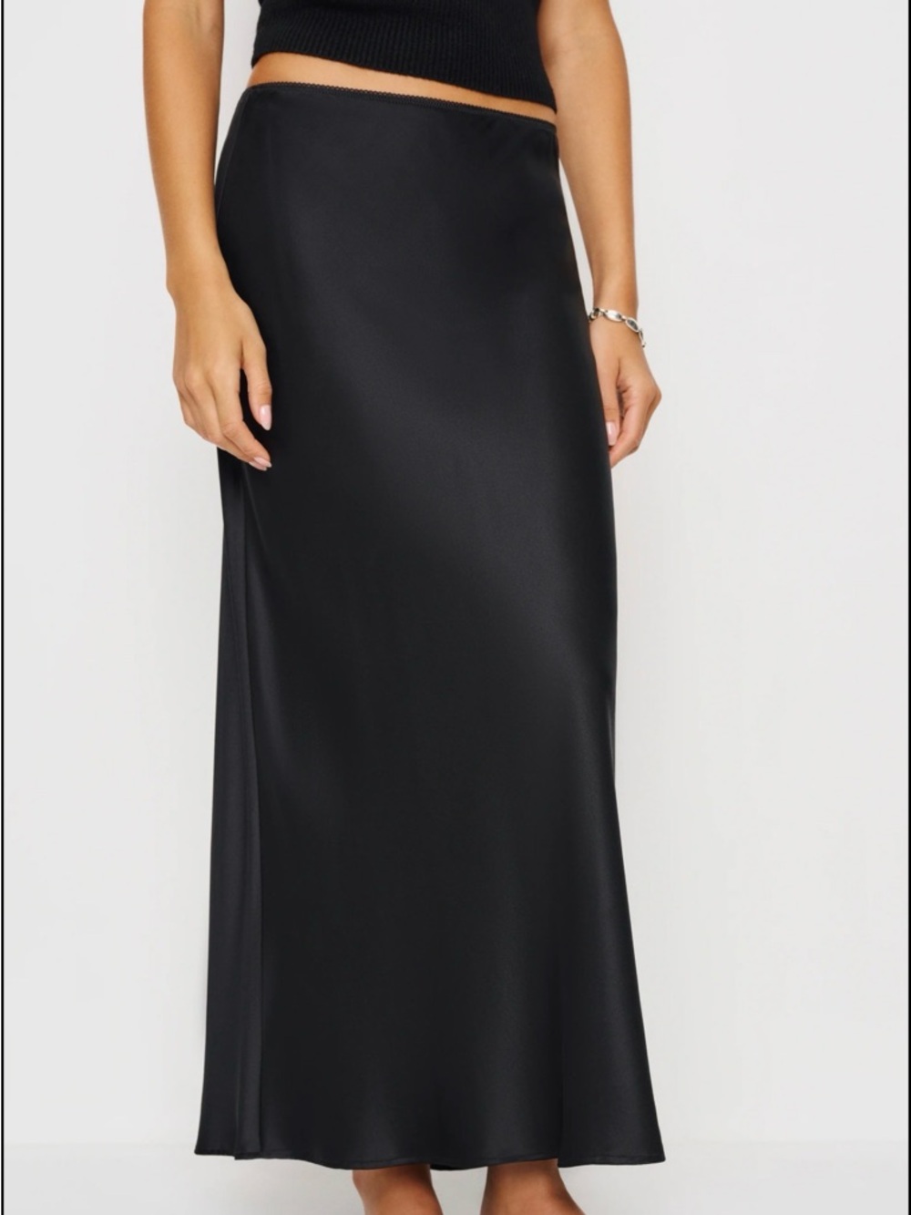 Reformation Layla Black Silk Midi Skirt